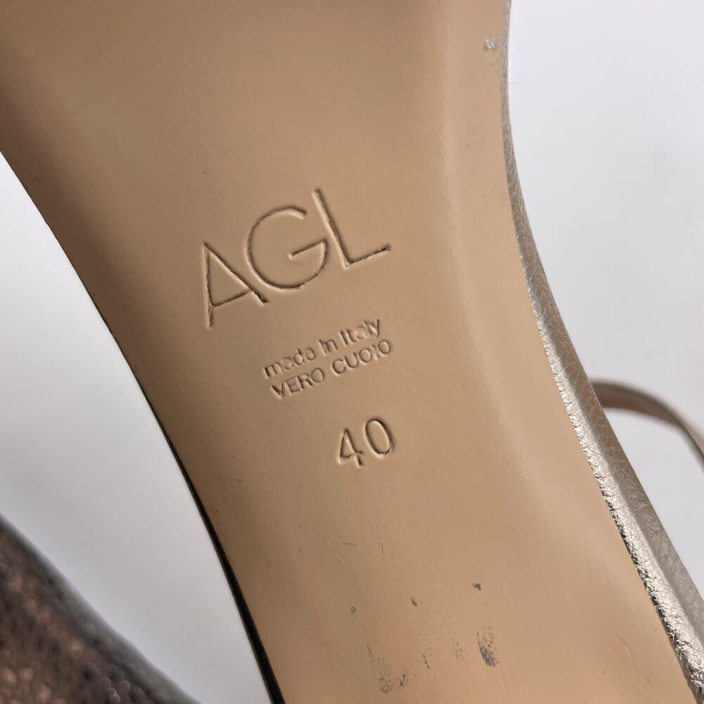 AGL Womens Crochet Penny Block Heel Ankle Strap Sandals Golden Platino EU40/US10 - Picture 10 of 10
